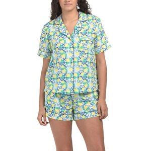 Isaac Mizrahi Lemon Print Pajama Set in yellow and blue size L